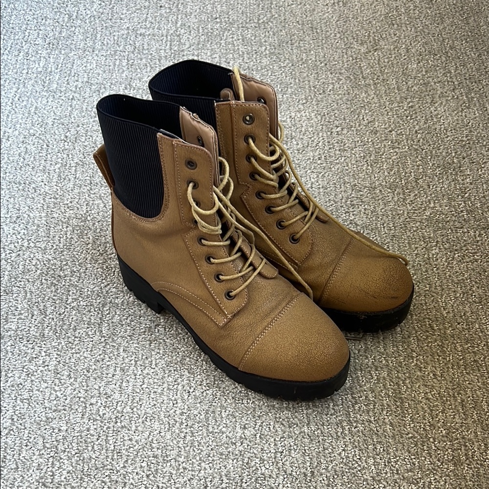 Tan Lace-Up Ankle Boots
